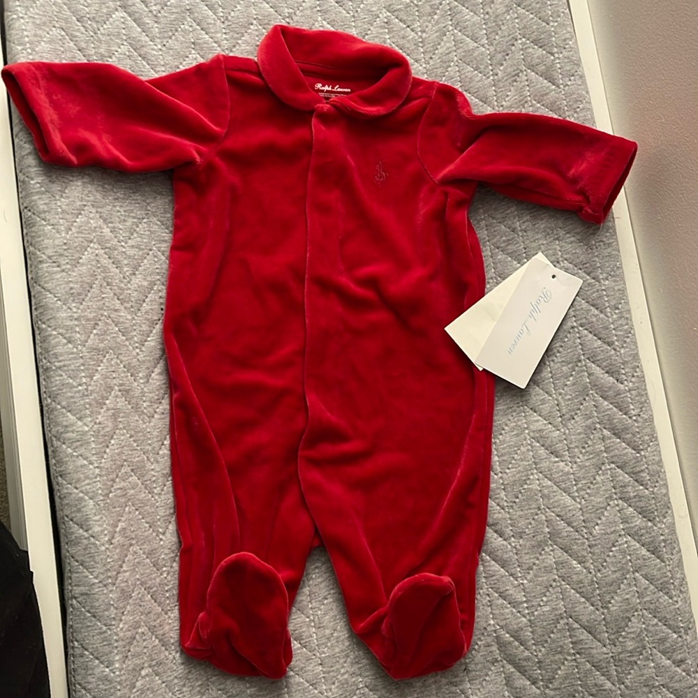Ralph Lauren Red Velvet Baby One-Piece Footed Sleeper